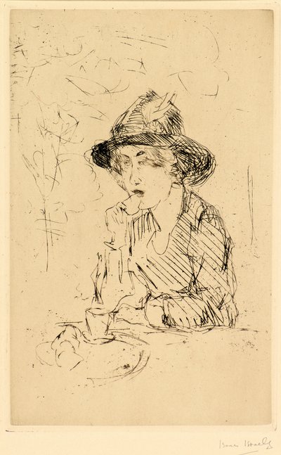 Dame aan ontbijttafel [Kahvaltı masasındaki bayan] (gravür) by Isaac Israels