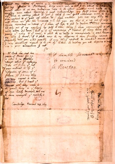 Isaac Newton tarafından yazılan mektup, 28 Kasım 1679 by Isaac Newton