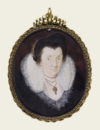 Lady Anne Bacon, c.1600 (parşömen üzerine opak suluboya ve yaldız) by Isaac Oliver