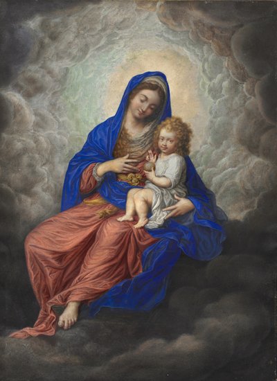 Madonna and Child in Glory c.1605-17 (parşömen üzerine guaj ve klozet) by Isaac Oliver