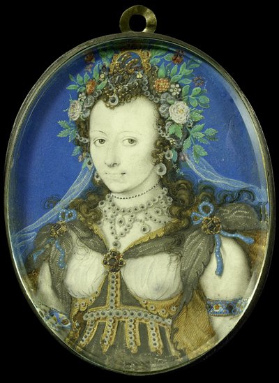Flora olarak bir kadının portresi, c.1600-17 (parşömen, gümüş ve cam) by Isaac Oliver