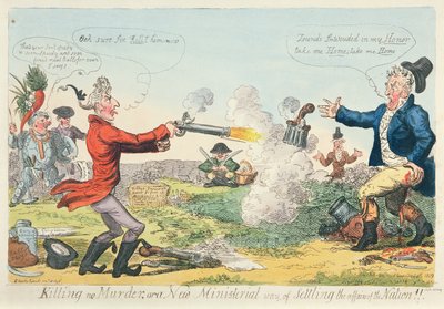 Hiçbir Cinayeti Öldürme veya Ulusun işlerini halletmenin Yeni bir Bakanlık yolu!, 1809 (renkli gravür) by Isaac Robert Cruikshank