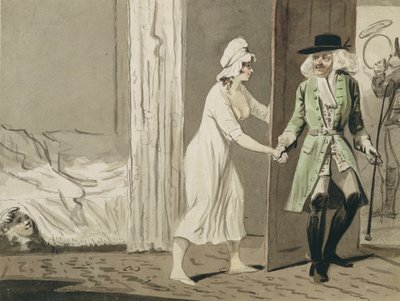 Cuckold Hunt için ayrılıyor, c.1800 (kağıt üzerinde wc ile kalem ve mürekkep) by Isaac Robert Cruikshank