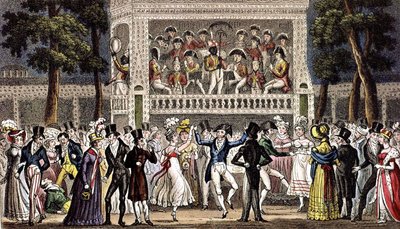 Londra'daki Vauxhall bahçesinde bir balo c. 1830, gravür by Isaac Robert & George (1792 1878) Cruikshank