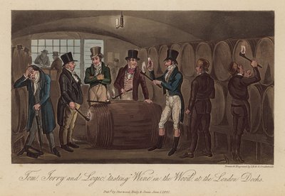 Tom, Jerry ve Logic, Londra rıhtımında ormanda şarap tadıyor by Isaac, Robert and George Cruikshank