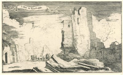1672'de Fransızlar tarafından tahrip edilen Jaarsveld'deki kale Iaarsveldt'teki yuva (nesne üzerindeki başlık) 1672'de Fransızlar tarafından tahrip edilen Utrecht eyaletindeki köy ve kalelerin on üç görüntüsü (dizi başlığı) by Isaac Sorious
