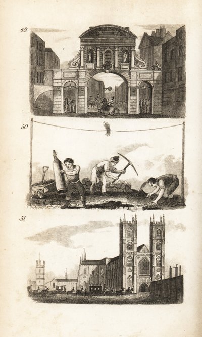 Temple Bar, Paviors ve Westminster Abbey by Isaac Taylor