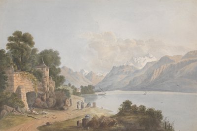 Göl, Kapı ve Figürlerle Dağlık Manzara by Isaac Weld