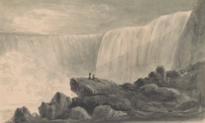 Bir Kaya Merkezi Ön Planında Oturan İki Figür ile Niagara Şelalelerinin Görünümü by Isaac Weld