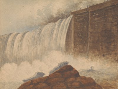 Sağ Ön Planda Kaya Üzerinde İki Figürle Niagara Şelalelerinin Görünümü by Isaac Weld