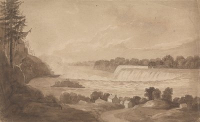 Arka Planda Şelaleler ile Niagara Şelalesi Görünümü, Sağ ve Ön Planda Evler ile Peyzaj by Isaac Weld