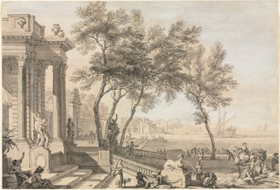 Mimari ve Figürlerle Fantastik Liman Sahnesi, 1713. by Isaac de Moucheron