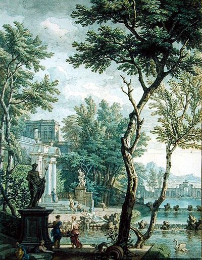 İdeal Saray ve Park (kalem ve kahverengi mürekkep ve kağıt üzerine wc) by Isaac de Moucheron