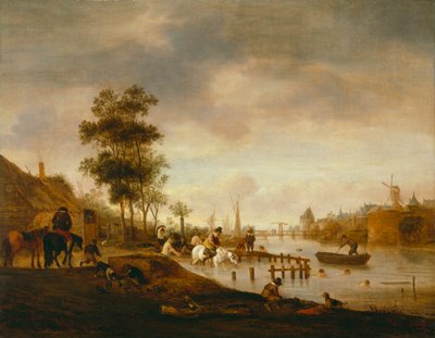 Yüzücülerle Nehir Manzarası by Isaac van Ostade