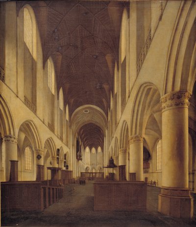 Haarlem'deki St Bavo Kilisesi'nin içi. Neften Koroya doğru bakış by Isaak van Nickelen