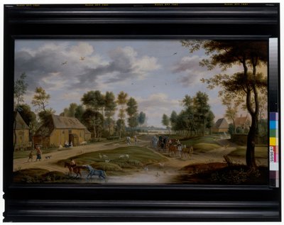 Bir araba ile Dorf manzarası by Isaak van Oosten
