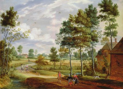 Bir Kır Manzarasında Bir Kulübenin Dışındaki Rakamlar by Isaak van Oosten