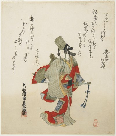 (Kadın Dansçı), 19. yüzyıl (renkli tahta baskı) by Ishi Matora