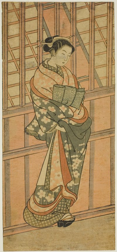 Çubuklu bir pencerenin önünde duran fahişe by Ishikawa Toyonobu