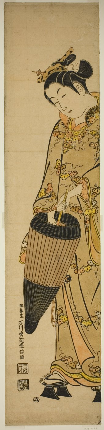 Şemsiye ile genç kadın by Ishikawa Toyonobu