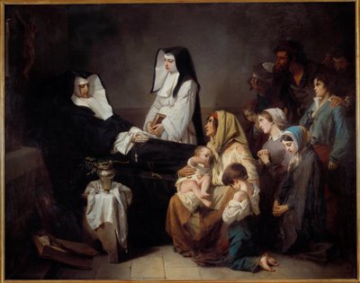 Hayırsever bir kız kardeşin ölümü Yoksul aileler rahibenin cesedinin yakınında toplanır. Isidore Alexandre Augustin Pils (1813-1875) 1850 Güneş tarafından tablo. 2,43x3,08 m Paris, Orsay Müzesi by Isidore Pils