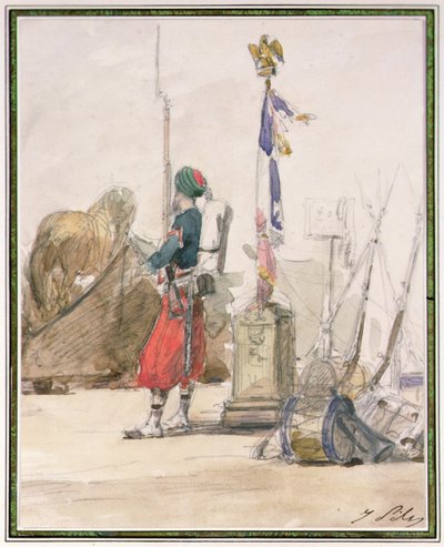 Muhafızdaki Asker (suluboya ve kurşun kalem) by Isidore Pils