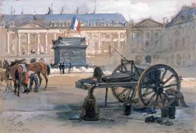 Vendome Sütunu'nun Düşüşü, 29 Mayıs 1871 (kağıt üzerine suluboya) by Isidore Pils
