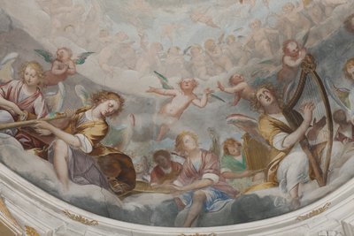Melekler, müzisyen melekler ve puttolar, ebedi Baba ile Cennet detayı, c.1623-34 (3496185 detayı) by Isidoro Bianchi