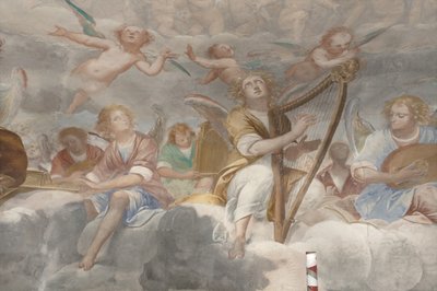 Melekler, müzisyen melekler ve puttolar, ebedi Baba ile Cennet detayı, c.1623-34 (3496185 detayı) by Isidoro Bianchi