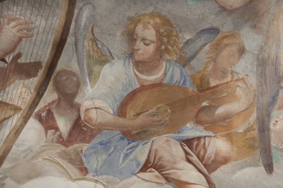 Melekler, müzisyen melekler ve puttolar, ebedi Baba ile Cennet detayı, c.1623-34 (3496185 detayı) by Isidoro Bianchi