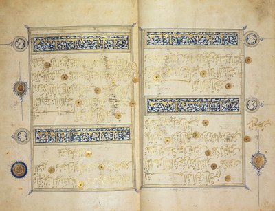 Bir Kuran el yazmasının ışıklı sayfaları, İlhanlı Memluk Okulu by Islamic School
