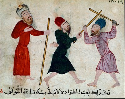 İslam Sanatı: Fatımi (10-11. yüzyıl) döneminden parşömen üzerine çizim - Çubuk oyunu - Papirüs üzerine boyama - Kahire, İslam Sanatları Müzesi by Islamic School