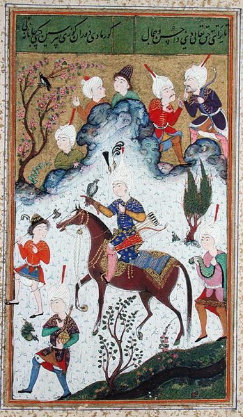 Ms B-284 fol.50b ದಿ ಕಿಂಗ್ಸ್ ಹಂಟ್, ದಿವಾನ್‌ನಿಂದ ಹುಸೇನ್ ಬೇಕಾರ, c.1540 ಟರ್ಕ್ by Islamic School