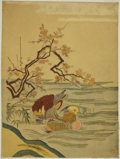 Mandalina Ördekleri Erik Dalı Altında Yüzme by Isoda Koryusai