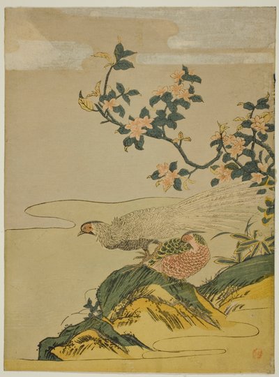 Şeftali Çiçekleri Dalı Altında Sülünler by Isoda Koryusai