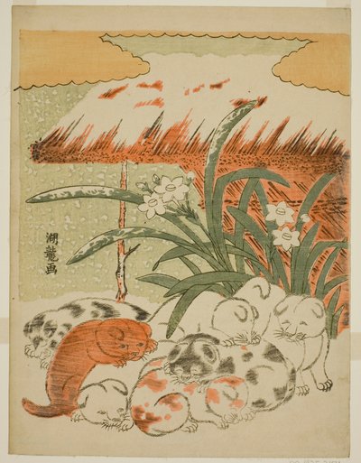 karda köpek yavrusu by Isoda Koryusai