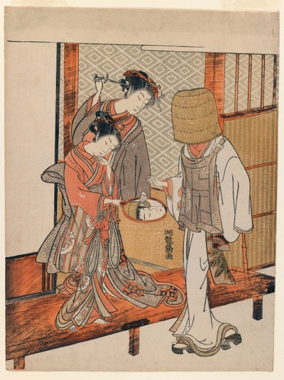The Vain Disguise, c.1770 (renkli tahta baskı) by Isoda Koryusai