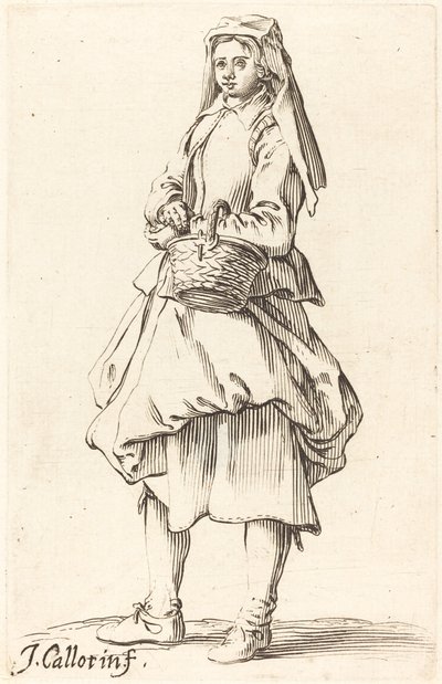 Sepetli Köylü Kadın, Yüzü Sola Döndü by Israel Henriet after Jacques Callot