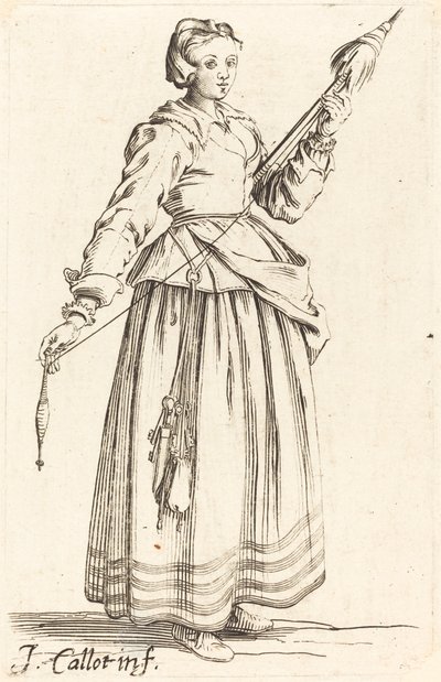 Yüzü Sağa Bakmış Distafflı Genç Kadın by Israel Henriet after Jacques Callot