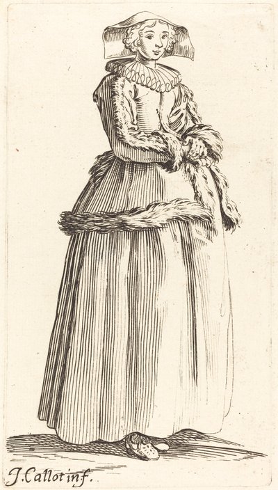 Elleri Katlanmış, Sağa Bakan Genç Kadın by Israel Henriet after Jacques Callot