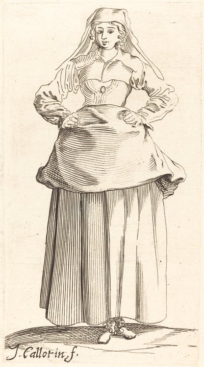 Elleri Kalçalarında, Önden Görünümlü Genç Kadın by Israel Henriet after Jacques Callot