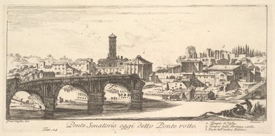 Bugün Ponte Rotto (Kırık Köprü) olarak adlandırılan Senato Köprüsü, c.1748 (gravür) by Israël Silvestre