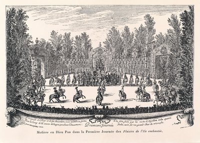 God Pan'daki Moliere, Jean Baptiste Poquelin'in MOLIERE (1622-1673) adlı "Les Plaisirs de l'Ile echantee" çizimi by Israel the Younger Silvestre