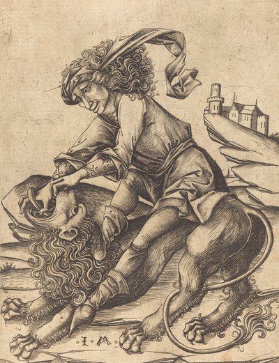 Samson ve Aslan, c. 1475. by Israhel van Meckenem