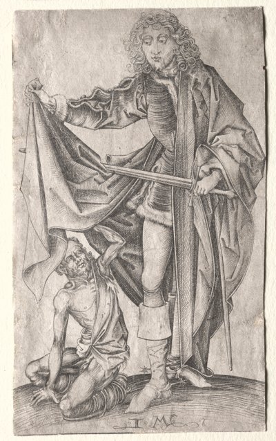 Bir Dilenci İçin Pelerinini Bölen St. Martin by Israhel van Meckenem
