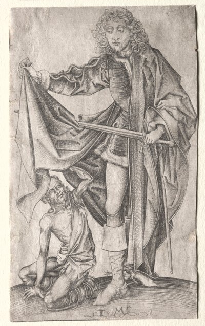 St. Martin Bir Dilenci İçin Pelerinini Bölüyor. by Israhel van Meckenem
