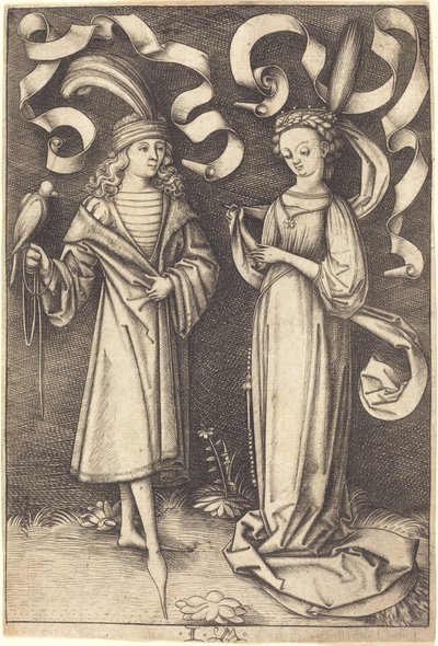 Falconer ve Noble Lady by Israhel van Meckenem