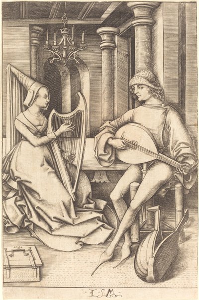 Ud Oyuncusu ve Arpçı, c. 14951503. by Israhel van Meckenem