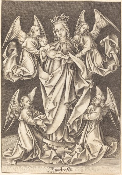 Dört Melek Tarafından Desteklenen Hilaldeki Madonna ve Çocuk by Israhel van Meckenem