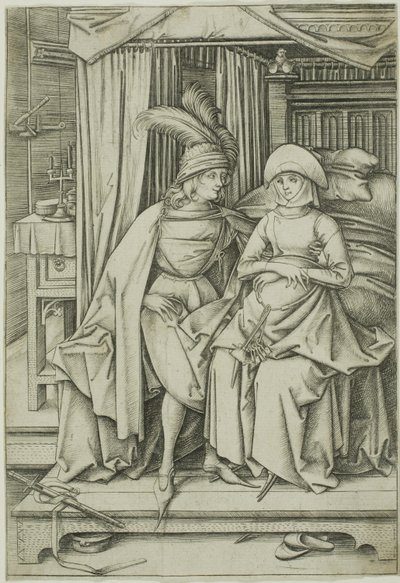 Yatakta Oturan Bir Erkek ve Kadın by Israhel van Meckenem the younger